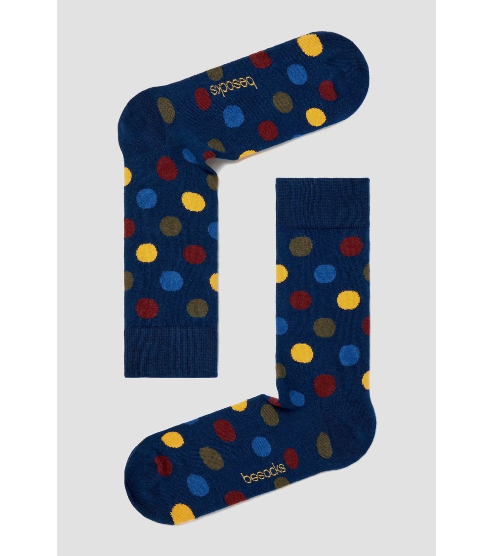 Chaussettes BePolkadots - Bleu Marine Besocks jolies pour femme originales pour homme chausset rigolotes drole Suisse