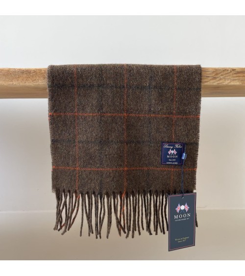 Wool and cashmere scarf - WINDOWPANE Brown Bronte by Moon Scarves design switzerland original