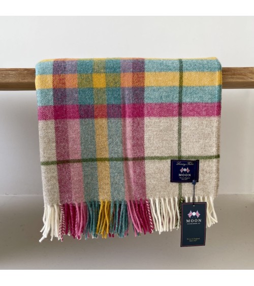 FALMOUTH Ivory / Pink - Pure new wool blanket Bronte by Moon best for sofa throw warm cozy soft