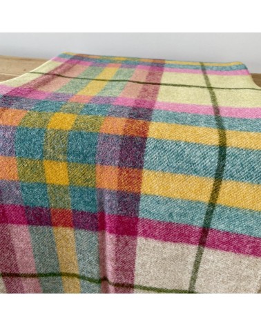 FALMOUTH Ivory / Pink - Pure new wool blanket Bronte by Moon best for sofa throw warm cozy soft