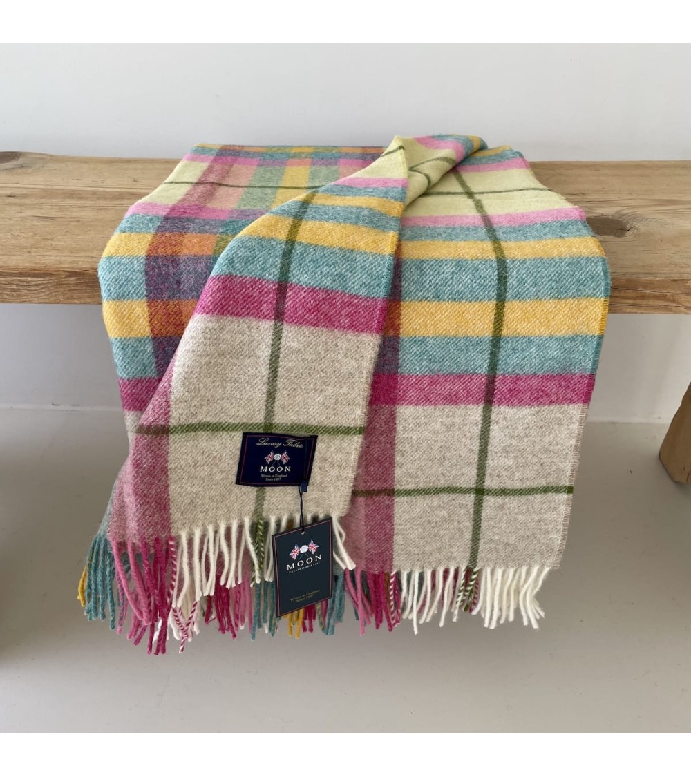 FALMOUTH Ivory / Pink - Pure new wool blanket Bronte by Moon warm cozy soft sofa throw blanket picnic throws and blankets