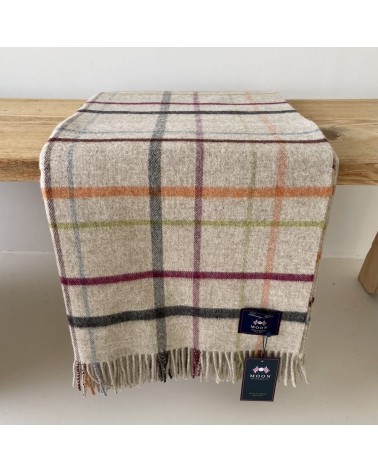 Variable WINDOWPANE Beige / Multi - Merino wool blanket Bronte by Moon best for sofa throw warm cozy soft