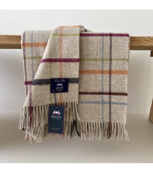 Variable WINDOWPANE Beige / Multi - Merino wool blanket Bronte by Moon warm cozy soft sofa throw blanket picnic throws and bl...