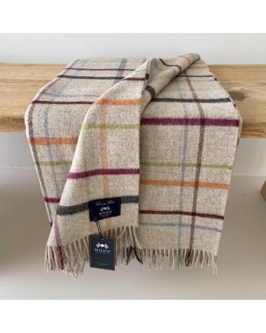 Variable WINDOWPANE Beige / Multi - Merino wool blanket Bronte by Moon best for sofa throw warm cozy soft