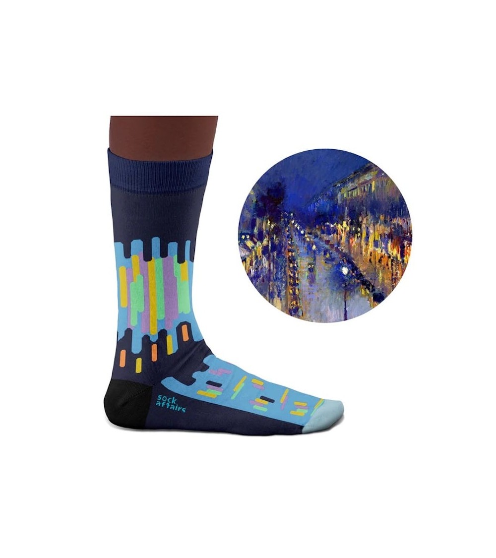 Chaussettes - Boulevard Montmartre, effet de nuit Curator Socks jolies pour femme originales pour homme chausset rigolotes dr...