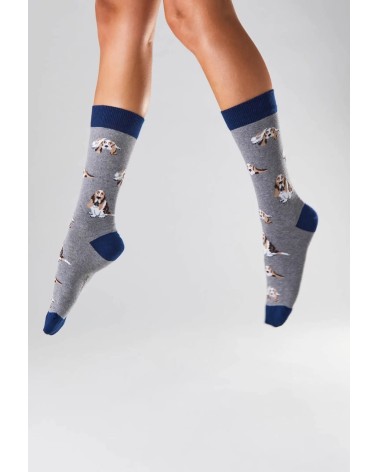 Socken - BeBasset - Basset Hound - Grau Besocks socke kuschelsocken für damen lustig herren farbige coole socken