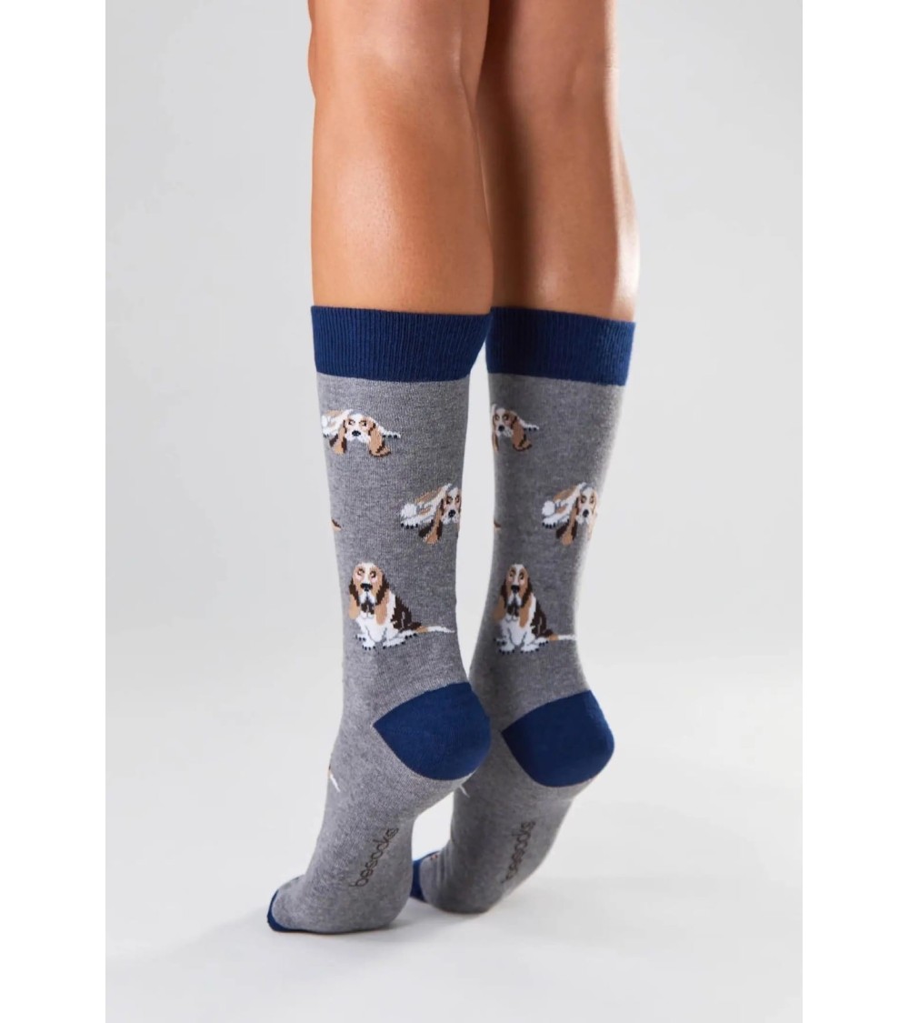 Chaussettes - BeBasset - Basset Hound - Gris Besocks jolies pour femme originales pour homme chausset rigolotes drole Suisse