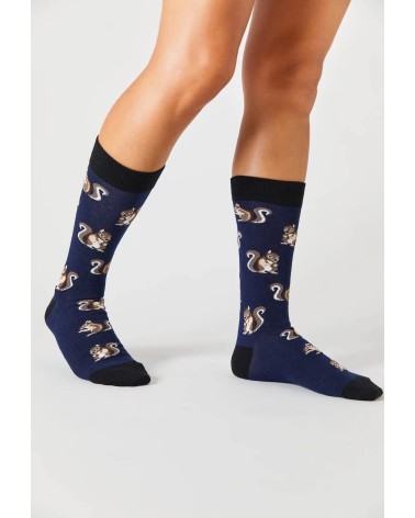 Chaussettes BeSquirrel - Écureuil - Bleu Besocks jolies pour femme originales pour homme chausset rigolotes drole Suisse