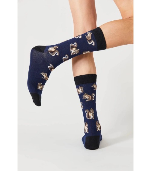 Chaussettes BeSquirrel - Écureuil - Bleu Besocks jolies pour femme originales pour homme chausset rigolotes drole Suisse