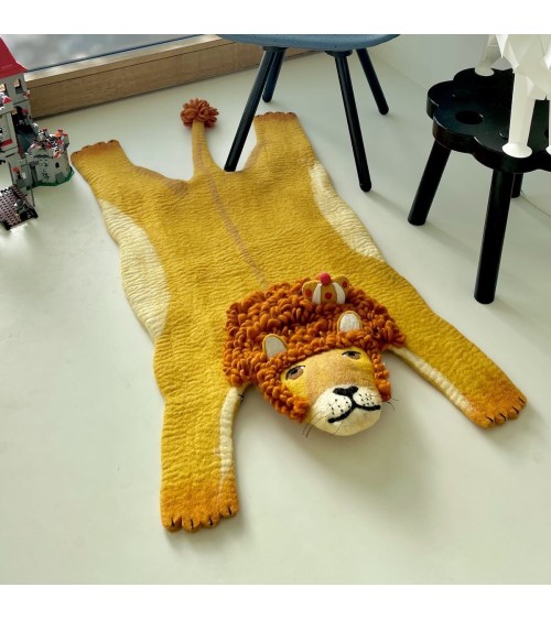 Leopold il leone - Tappeto animale in lana Sew Heart Felt tappeti in lana naturale fatti a mano Tappeto animali bambini