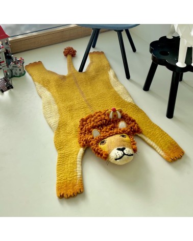 Leopold il leone - Tappeto animale in lana Sew Heart Felt tappeti in lana naturale fatti a mano Tappeto animali bambini