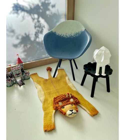 Leopold il leone - Tappeto animale in lana Sew Heart Felt tappeti in lana naturale fatti a mano Tappeto animali bambini