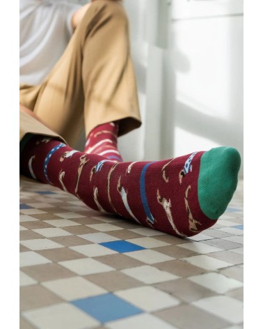 Socken - BePets - Dackel - Granat Besocks Socke lustige Damen Herren farbige coole socken mit motiv kaufen
