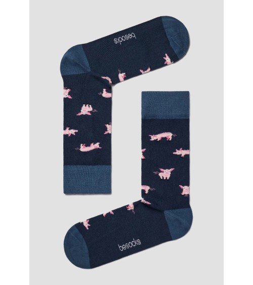 Chaussettes - BePig - Cochon - Bleu Marine Besocks jolies pour femme originales pour homme chausset rigolotes drole Suisse
