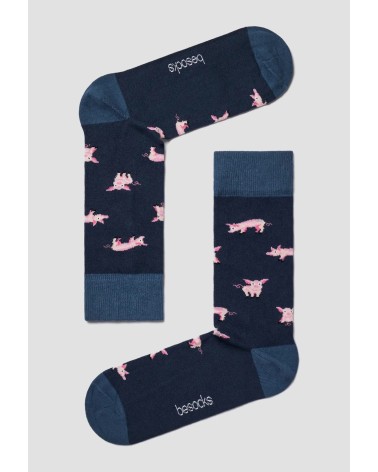 Chaussettes - BePig - Cochon - Bleu Marine Besocks jolies pour femme originales pour homme chausset rigolotes drole Suisse