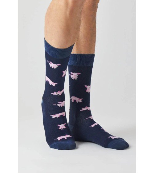 Chaussettes - BePig - Cochon - Bleu Marine Besocks jolies pour femme originales pour homme chausset rigolotes drole Suisse