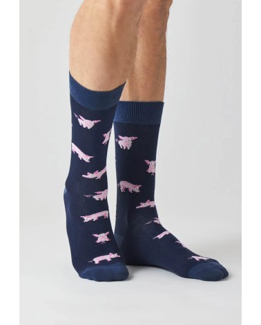 Chaussettes - BePig - Cochon - Bleu Marine Besocks jolies pour femme originales pour homme chausset rigolotes drole Suisse