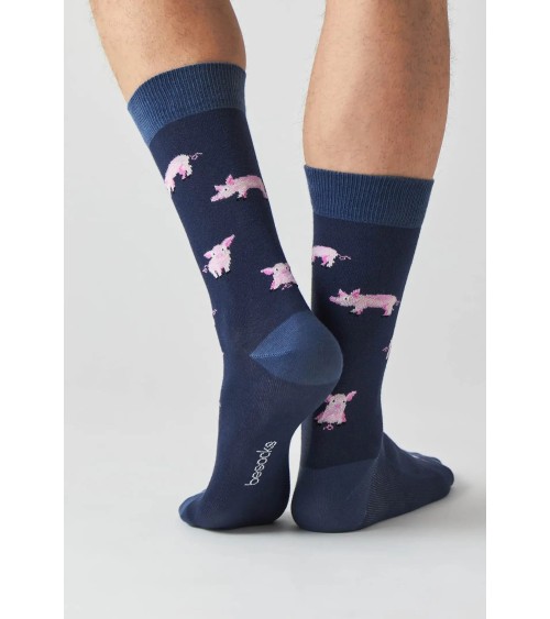 Calzini - BePig - Maiale - Blu navy Besocks calze da uomo per donna divertenti simpatici particolari