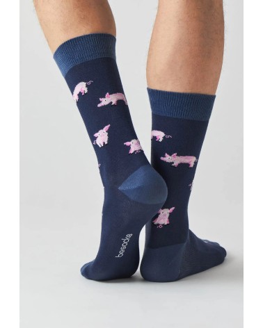 Chaussettes - BePig - Cochon - Bleu Marine Besocks jolies pour femme originales pour homme chausset rigolotes drole Suisse