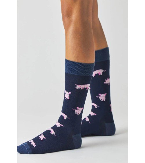 Chaussettes - BePig - Cochon - Bleu Marine Besocks jolies pour femme originales pour homme chausset rigolotes drole Suisse