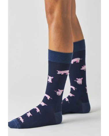 Chaussettes - BePig - Cochon - Bleu Marine Besocks jolies pour femme originales pour homme chausset rigolotes drole Suisse
