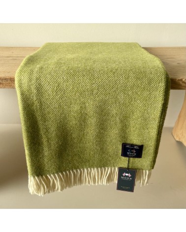 HERRINGBONE Lime - Pure new wool blanket Bronte by Moon best for sofa throw warm cozy soft