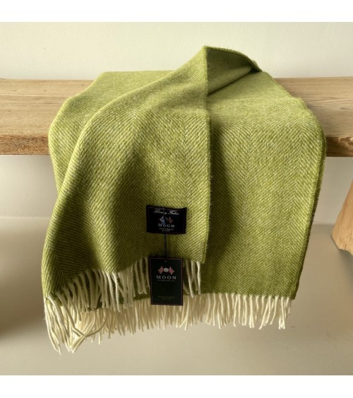 HERRINGBONE Lime - Pure new wool blanket Bronte by Moon best for sofa throw warm cozy soft