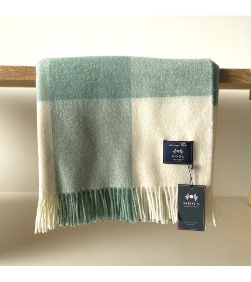 PASTEL BLOCKCHECK Eucalyptus - Merino wool blanket Bronte by Moon best for sofa throw warm cozy soft