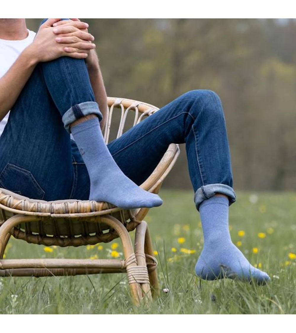 Chaussettes - Recyclées - Bleu Océan Label Chaussette jolies pour femme originales pour homme chausset rigolotes drole Suisse