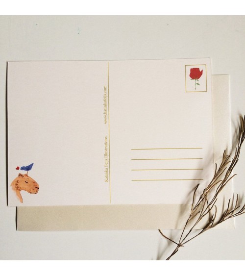 Postcard - Capybara & Bird Friend Katinka Feijs original gift idea switzerland
