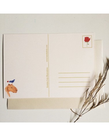 Postcard - Capybara & Bird Friend Katinka Feijs original gift idea switzerland