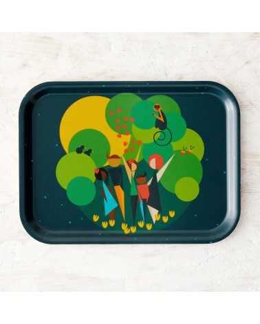 Earth Party People - Rectangular wood serving tray Ellie Good illustration tray bowl fruit wooden design