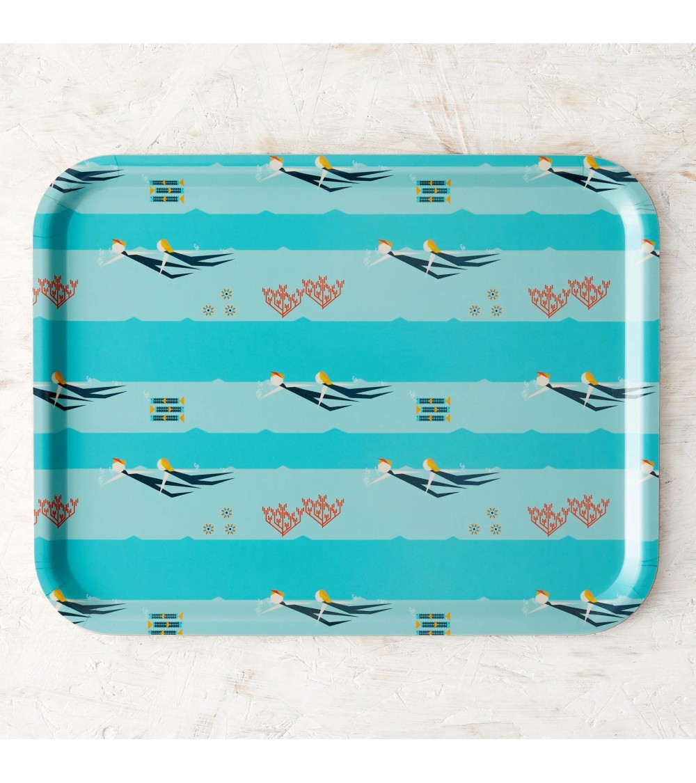 Sea swimmers - Rectangular wood serving tray Ellie Good illustration tray bowl fruit wooden design