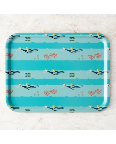 Sea swimmers - Rectangular wood serving tray Ellie Good illustration tray bowl fruit wooden design