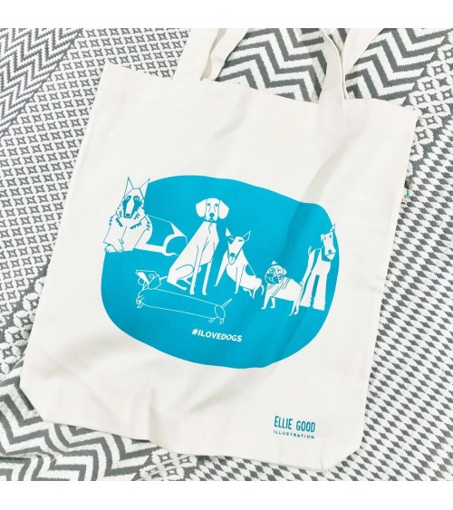 Tote Bag - ILOVEDOGS - Bleu Ellie Good illustration Sacs & Pochettes design suisse original