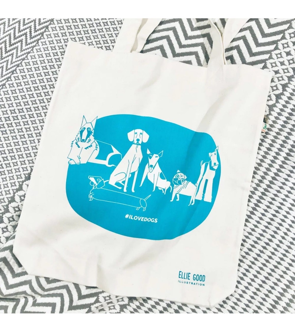 ILOVEDOGS - Blu - Borse Tote Bag Ellie Good illustration originale kitatori