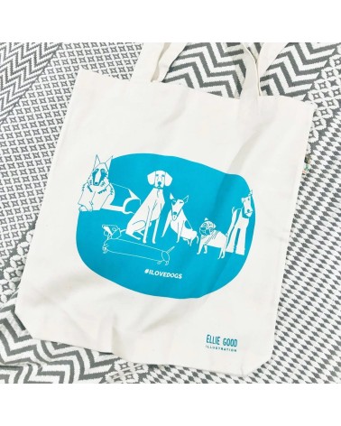 Tote Bag - ILOVEDOGS - Blue Ellie Good illustration Bags design switzerland original