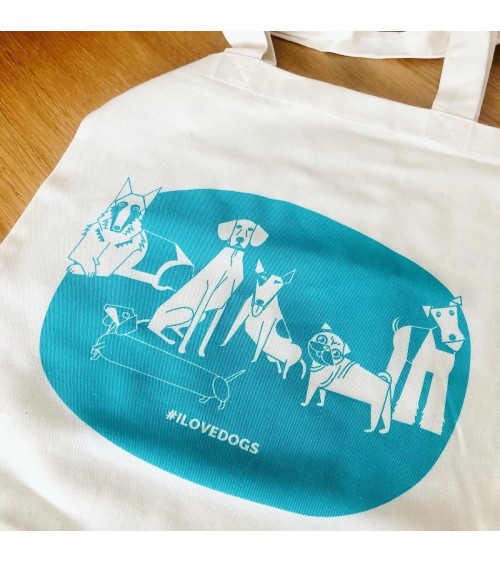 ILOVEDOGS - Blu - Borse Tote Bag Ellie Good illustration originale kitatori