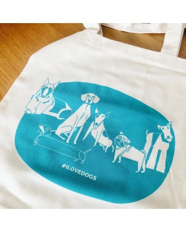 ILOVEDOGS - Blu - Borse Tote Bag Ellie Good illustration originale kitatori