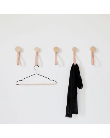 Wall Coat hook / knob with leather strap 5mm Paper