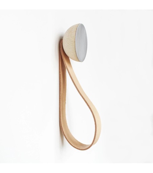 Wood & Aluminium Wall Coat hook / knob with leather strap 5mm Paper