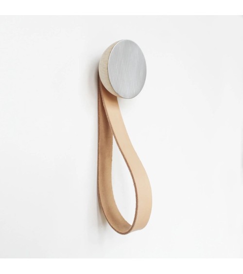 Wood & Aluminium Wall Coat hook / knob with leather strap 5mm Paper