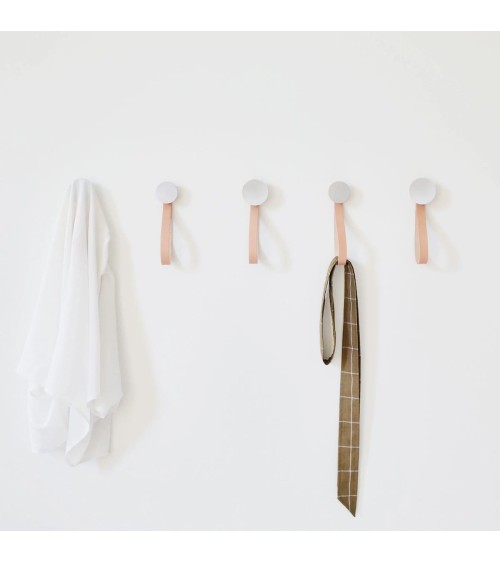Wood & Aluminium Wall Coat hook / knob with leather strap 5mm Paper