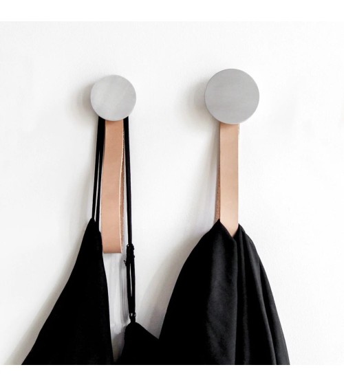 Wood & Aluminium Wall Coat hook / knob with leather strap 5mm Paper