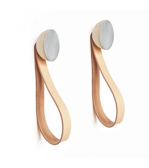 Wood & Aluminium Wall Coat hook / knob with leather strap 5mm Paper
