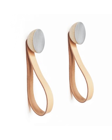 Wood & Aluminium Wall Coat hook / knob with leather strap 5mm Paper