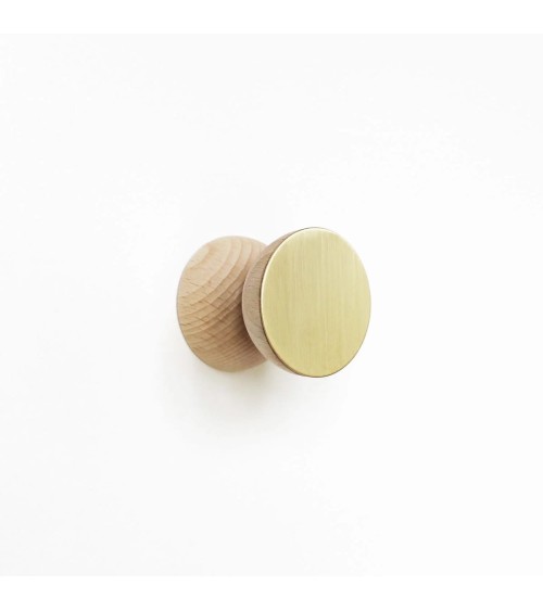 Geometric Wood and Brass Wall Coat hook / knob 5mm Paper