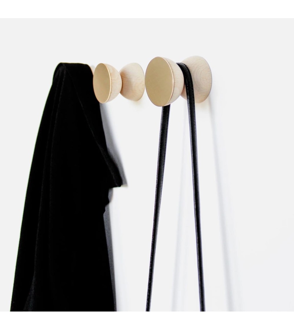 Round Beech Wood & Ceramic Wall Mounted Coat Hook / Hanger with Leathe –  5mm Paper