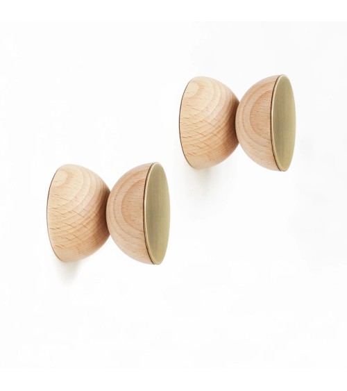 Geometric Wood and Brass Wall Coat hook / knob 5mm Paper