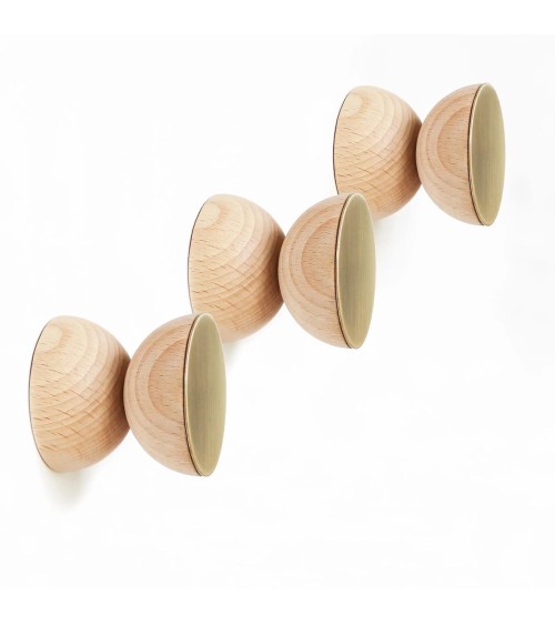 Geometric Wood and Brass Wall Coat hook / knob 5mm Paper